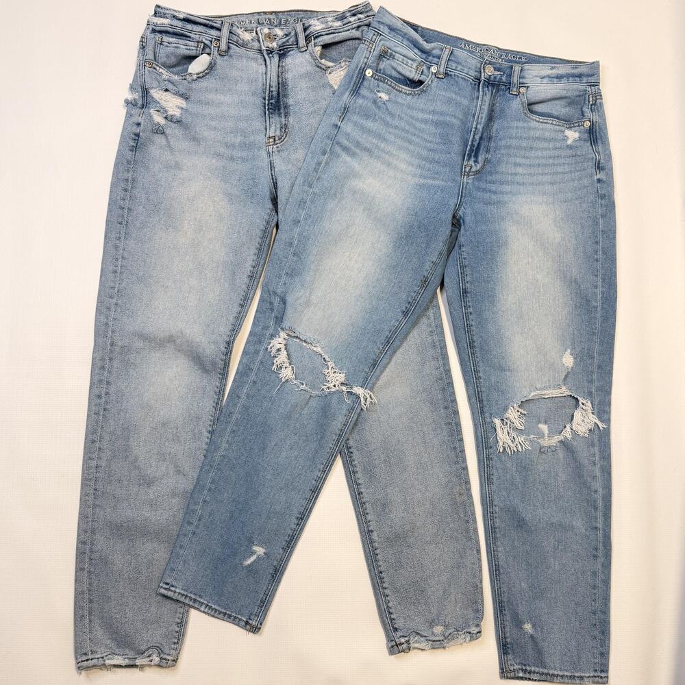 American Eagle Outfitters Mom Jeans Womens 6 Blue High Rise Distressed Lot Of 2
